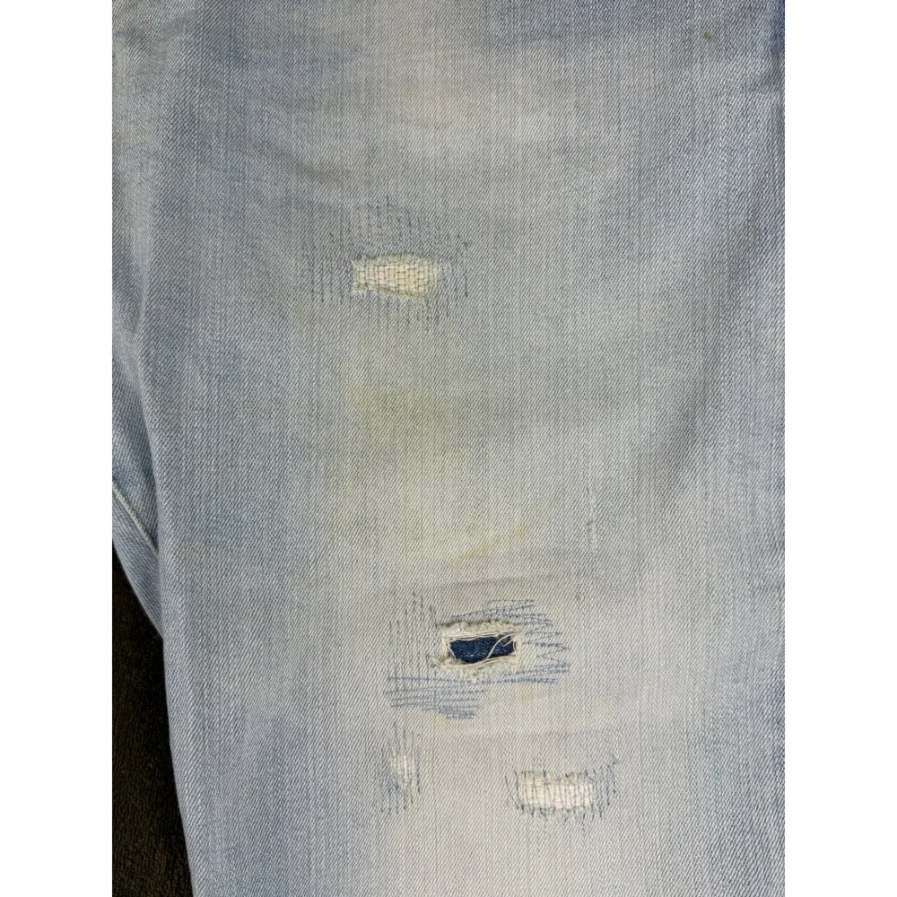 G-Star RAW 3301 Slim Light Wash Distressed Ripped Repaired Jeans Mens 33x28.5